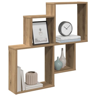 vidaXL - Wandschap - 80x15x78,5 - cm - bewerkt - hout - artisanaal - eikenkleurig