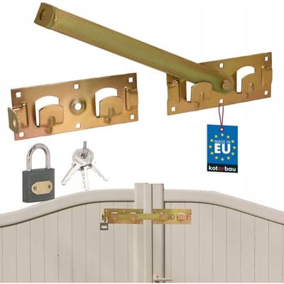 KOTARBAU® Poortgrendel, Deurgrendel, Overslaggrendel Voor Dubbele Poort, Verzinkt Staal, 43 cm, Goud, met Hangslot, voor Tuinpoort, Schuifvergrendeling, Universeel