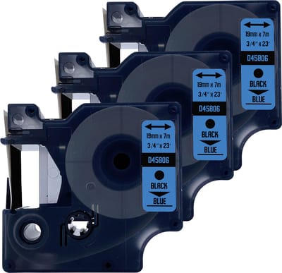 DULA Dymo D1 45806 - S0720860 Compatible label tape - 3 lettertapes - Zwart op blauw - 19mm x 7m
