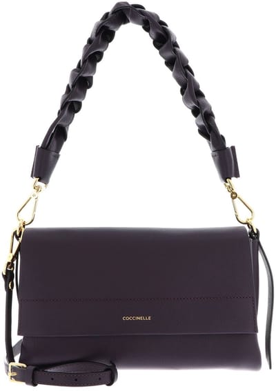 COCCINELLE Leren schoudertas Boheme Grana Double Shoulder Bag Prune / Ribes donkerpaars