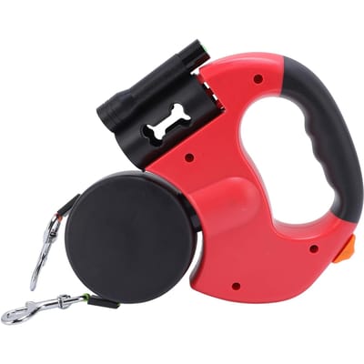 Laisse Double Rétractable Automatique pour Chien Lumière LED Intégrée Poignée Confortable Laisse de Promenade pour Animal de Compagnie pour rouge