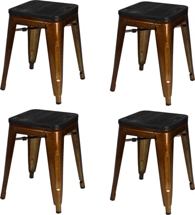 "LIV" SET VAN 4 KRUKKEN VAN GEKLEURD METAAL MET HOUTEN ZITTING 39X39XH46CM