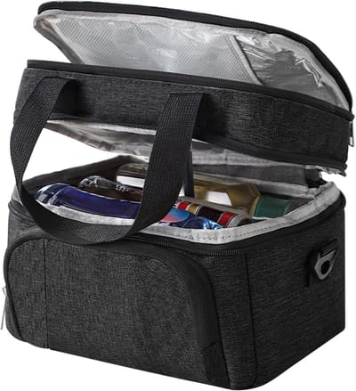 9L Thermos Bag met Verstelbare Schouderband - Vouwbare Geïsoleerde Koeltas - Waterdichte Lunchtas voor Werk - School - Strand - Picknick - Reizen (Zwart (10L) - Dubbele Laag)