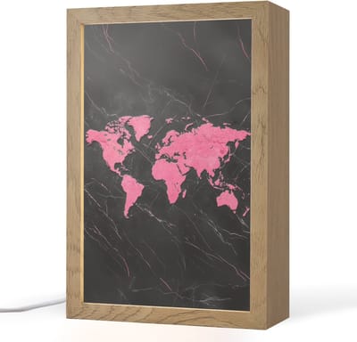 Tafellamp 20x30 cm - LED lamp - Wereldkaart - Roze - Marmer - Decoratieve tafellampen - Dimbaar - Tafellampje slaapkamer - Woonkamer binnen