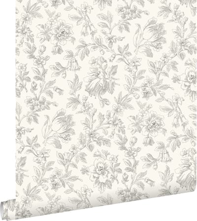 ESTAhome behang elegante bloemen grijs - 50 x 900 cm - 132100