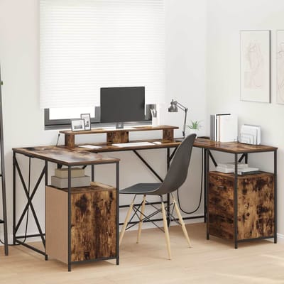 vidaXL - Bureau - Rook - Eiken - Bewerkt - hout - 182 - x - 101 - x - 87,5 - cm