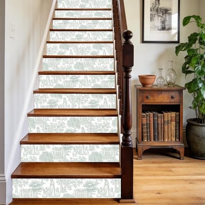 15 Stuk Trapstickers met Realistische Franse Tegelprint en Mooie Planten - Zelfklevende Waterdichte Decoratie voor Trap, Slaapkamer en Balkon 100 x 18 cm