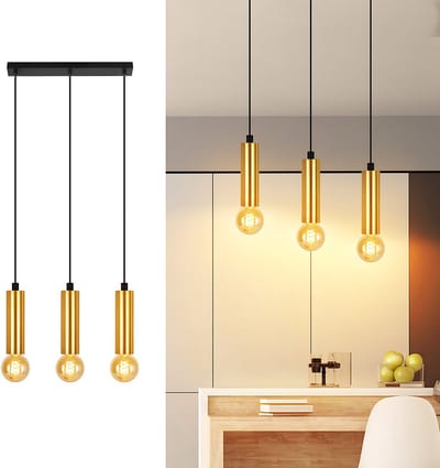 NETTLIFE Hanglamp - 3-Lichts - E27 Fitting - Goud - Metaal -Industrieel Eetkamerlamp - Hangend Keukenlamp - voor Eettafel | Woonkamer | Slaapkamer | Hal - Zonder Lampen