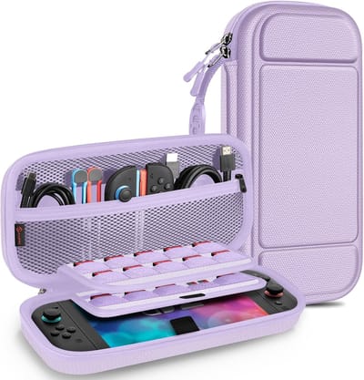 Geschikt voor Nintendo Switch 2 - Hard Shell Beschermhoes - Draagbare Reistas met 20 Game Card Slots - Binnenzak voor Accessoires - Grijspaars