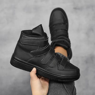 Heren Ademende Hoge Skateboard Schoenen Casual Antislip Sportschoenen Dames Platform Verborgen Verhogende Leren Sneakers 39 black