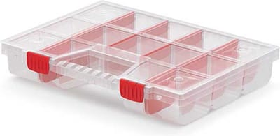 Kistenberg Sorteerbox/vakjes koffer - spijkers/schroeven/kleine spullen - 12 vaks - kunststof - transparant - 39 x 29 x 6.5 cm