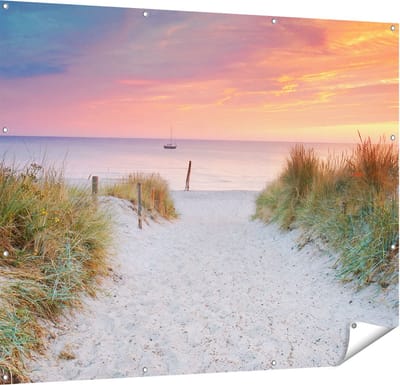 Gards Tuinposter Strand en Duinen bij Zonsondergang - 150x120 cm - Tuindoek - Tuindecoratie - Wanddecoratie buiten - Tuinschilderij