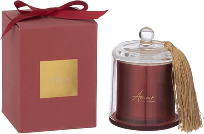 J-Line geurkaars Stolp Amour - Mimosa & Rose - glas - rood - small - 30U