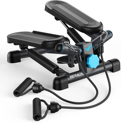 Mini Stepper - Thuis Fitness - Lichaamstraining - Met Oefentouwen - 150 kg Draagvermogen - Blauw Zwart