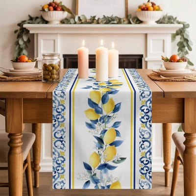 Citroen Marokkaans Geometrisch Linnen Tafelkleed Huisdecoratie Wasbaar Zomer Wildebloem Blad Keuken Eettafelkleed Feestdecoratie 150x33cm white