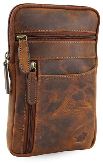 Fana Bags Leren Schoudertas & Riemtas in 1 Bruin - Herentas Leer - Riemtasje - Platte Schoudertasje Mannen - Buffelleer