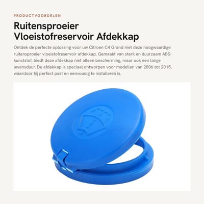 Dailygoods- Ruitensproeier Vloeistofreservoir Afdekkap - Vervangend - ABS Kunststof - Compatibel met Citroen C4 - Duurzaam - Goed Afgedicht - Tankdop