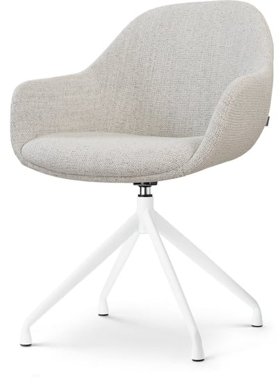 Nolon Nola-Mae Eetkamerstoel Draaibaar Beige Gemêleerd - met Armleuning - Stof - Wit Onderstel - Design - Scandinavisch - Comfortabel