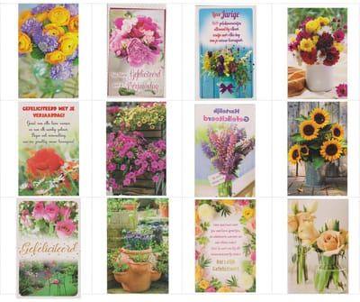 12 Luxe Verschillende Wenskaarten 6x Bloemen Hartelijk Gefeliciteerd 6x Blanco kaarten - Gratis verzonden - 2026-14