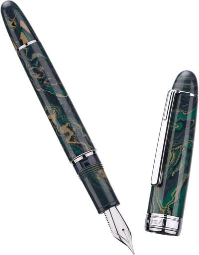 Ebonite Vulpen Groen met Jowo Fijn Punt, Piston Navulling en Inkijkvenster, Inclusief Sleutel en Penbox