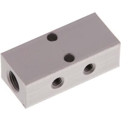 2xG 1/8'' x 4xM5 Aluminium Verdeelblok Dubbelzijdig 16 Bar