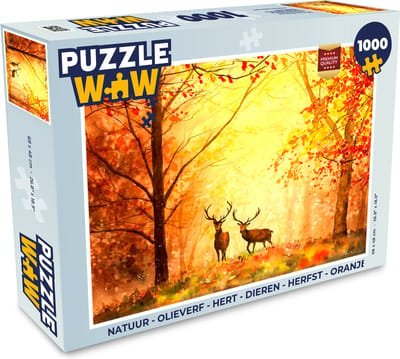 Puzzel Natuur - Olieverf - Hert - Dieren - Herfst - Oranje - Legpuzzel - Puzzel 1000 stukjes volwassenen