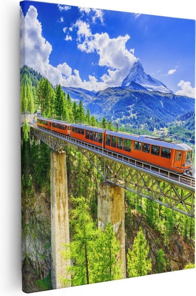 Artaza Canvas Schilderij Waterval - 40x50 cm - Wanddecoratie Bergen - Muurdecoratie Trein - Schilderijen Op Canvas Landschap Zwitserland