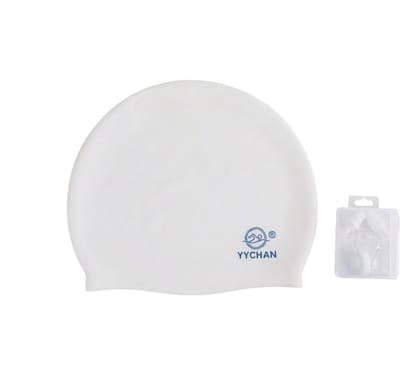 YYchan Badmuts - Siliconen badmuts - Unisex - Zwemmuts Set met GRATIS Oordopjes & Neusklem - Voor Dames, Heren & Kinderen - Hydrodynamisch & Elastisch - Ideaal voor Lang Haar - Wit