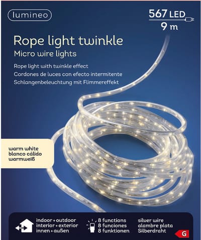 Lichtslang zilver met warm witte verlichting 9 meter 567 lampjes - Feestverlichting/kerstverlichting