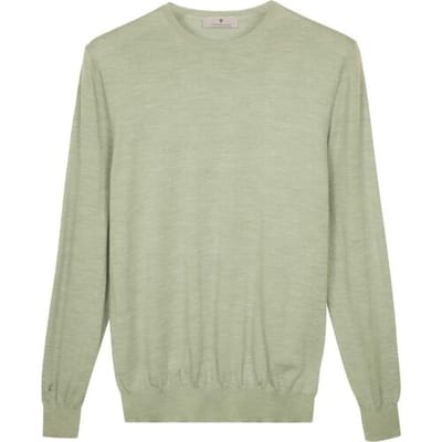 Thomas Maine Trui Crew Neck Fine Merino Single Knit Soft Green / male