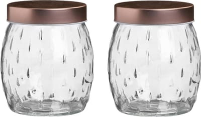 Urban Living Voorraadpot/bewaarpot Beau - 2x - 2L - glas - koperen deksel - D13 x H22 cm