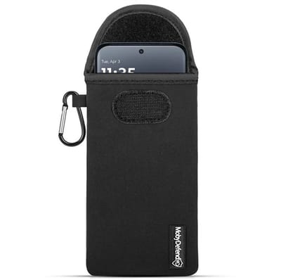 MobyDefend Hoesje - Geschikt voor Motorola Edge 70 Pro - Neopreen Pouch Met Karabijnhaak - Insteek - Riemlus - Zwart