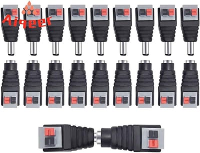 Dailygoody - 12 V/24 V DC Stekkers - Adapterset - 10 Paar - Grijs-Zwart - Mannelijke Vrouwelijke Verbinders - Geschikt voor CCTV-Camera