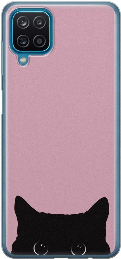 Hoesje geschikt voor Samsung Galaxy A12 - Zwarte kat - Soft Case - TPU - Print - Roze - Mooie Telefoonhoesjes
