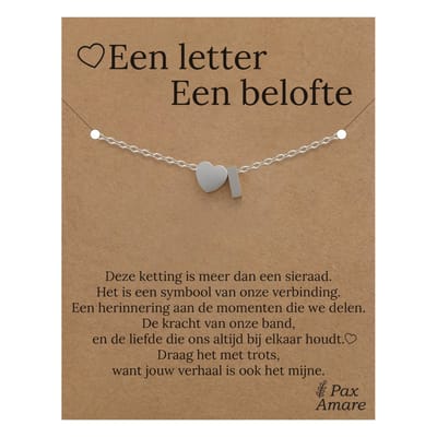 Letter I Armband op Cadeau Kaartje - Een letter, een belofte - 15,5cm + 5,5cm verstelbaar Zilverkleurig Stainless Steel - Initiaal & Hartje Hanger - Pax Amare