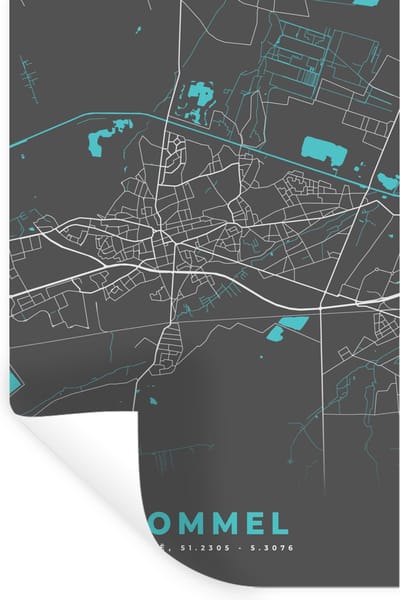 Muurstickers - Sticker Folie - België – Lommel – Stadskaart – Kaart – Blauw – Plattegrond - 20x30 cm - Plakfolie - Muurstickers Kinderkamer - Zelfklevend Behang - Zelfklevend behangpapier - Stickerfolie
