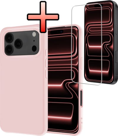 Hoesje - Met Screenprotector - Geschikt voor Apple iPhone 17 Pro Max - Sterk & Shockproof - Back Cover - Siliconen Case - Telefoon Hoes - Lichtroze