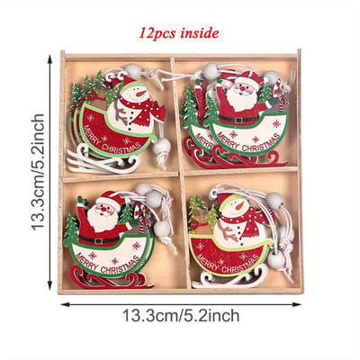 Ensemble Bonhomme de Neige Soldat de Noël en Bois Artisanat en Bois Pendentif Arbre de Noël Créatif Découpe Laser Emballage Boîte en Bois B