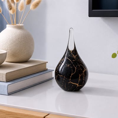 Mini-urnen - Druppel Urnen - Voor dieren - Teardrop - Zwart Bladgoud - 200ml - 15cm - Handgemaakt in EU