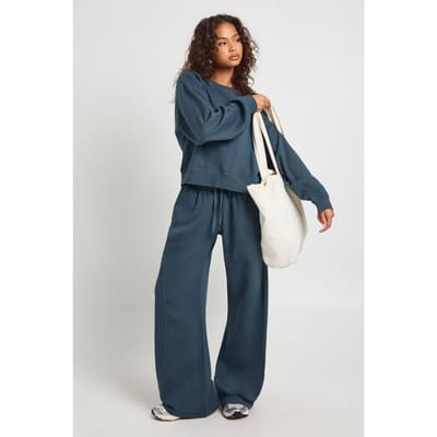 boohoo Dames Gewassen geribbelde detail recht gesneden trainingspak | Groenblauw | Maat: XS