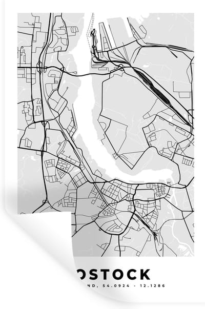 Muurstickers - Sticker Folie - Rostock - Plattegrond - Kaart - Stadskaart - Duitsland - 20x30 cm - Plakfolie - Muurstickers Kinderkamer - Zelfklevend Behang - Zelfklevend behangpapier - Stickerfolie