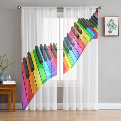 2 STuks Jeugdkamer Ruimte Transparante Gordijnen Regenboog Roze Ochtendgloed Keukenruimte Studeerkamer Gordijnen Woonkamer Vakantie Decoratie Tule Gordijnen W50H130(CM)x2&Hook