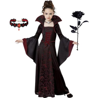 Costume Maillé Mariée Fantôme Filles Halloween Robe Princesse Filles Costume de Spectacle Vêtements de Soirée Noirs 120cm black