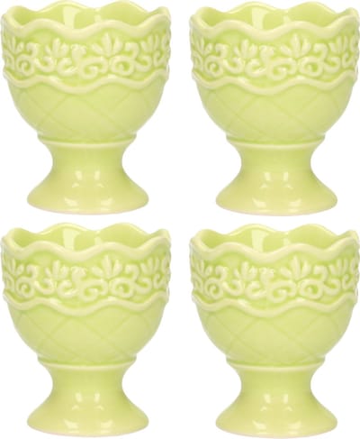 Excellent Houseware Eierdop - 4x - porselein - pastel groen - 5,5 x 6,5 cm
