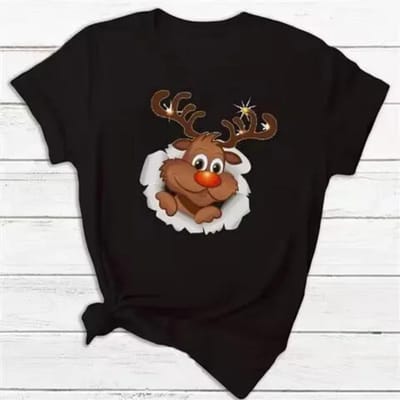 Hot Kerstfeest 3D Geprint T-shirt Mannelijk en Vrouwelijk Koppel Rood Korte Mouw Party Top Plus Size Losse Street Fashion Top 3XL brown