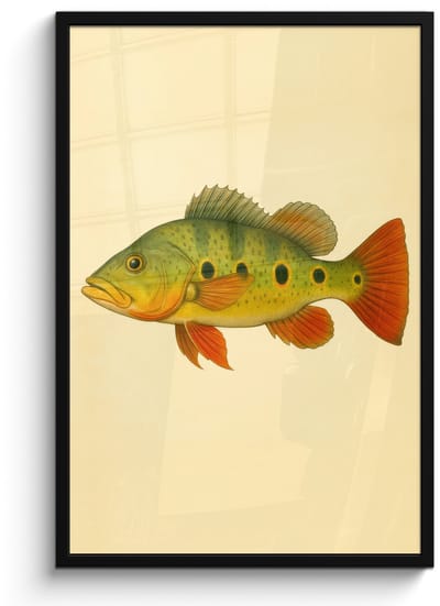 Poster in lijst - Fotolijst 60x90 cm - Posters - Schubben - Vis - Groen - Illustratie - Posterlijst zwart - Decoratie - Wanddecoratie woonkamer - Muurdecoratie slaapkamer