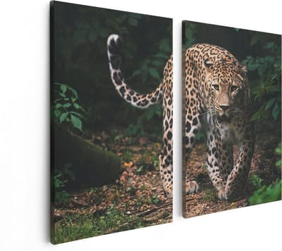 Artaza Canvas Schilderij Tweeluik Luipaard In Het Bos - 80x60 - Foto Op Canvas - Canvas Print