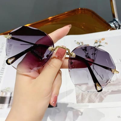 Luxe Ontwerp Bril Klassieke Randloze Zonnebril Brillen Dames Heren Trendy Verloop Lens Zonnebril Tinten Voor Vrouwelijk 1PC