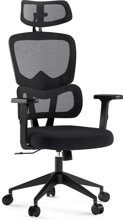 SENSE7 VENO - Ergonomische Bureaustoel - Verstelbare rugleuning - Armleuningen en hoofdsteun comfortabel en duurzaam - tot 185 cm en 120 kg - Zwart