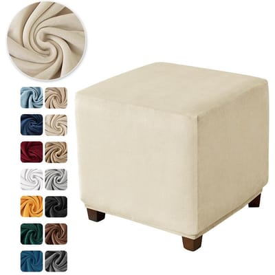 Verdikt Zilvervos Fluweel Effen Kleur Vierkante Voetpedaalhoes Thuisgebruik Hotel Sofa Voetenbankhoes Voetenbank Stofhoes Nieuwste Stijl 33*33*38CM beige
